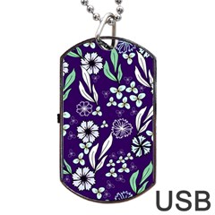 Floral Blue Pattern Dog Tag Usb Flash (one Side) by MintanArt