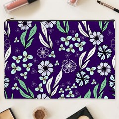 Floral Blue Pattern Cosmetic Bag (xxxl) by MintanArt