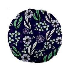 Floral Blue Pattern Standard 15  Premium Round Cushions by MintanArt