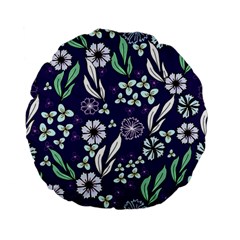 Floral Blue Pattern Standard 15  Premium Flano Round Cushions by MintanArt