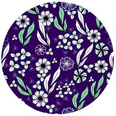 Floral Blue Pattern Wooden Bottle Opener (round) by MintanArt