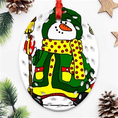 Christmas Snowman  Ornament (oval Filigree) by IIPhotographyAndDesigns