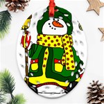 Christmas Snowman  Oval Filigree Ornament (Two Sides) Front