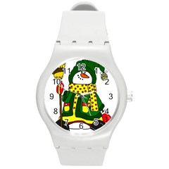 Christmas Snowman  Round Plastic Sport Watch (m) by IIPhotographyAndDesigns