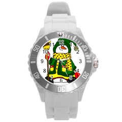 Christmas Snowman  Round Plastic Sport Watch (l)