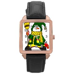 Christmas Snowman  Rose Gold Leather Watch  by IIPhotographyAndDesigns