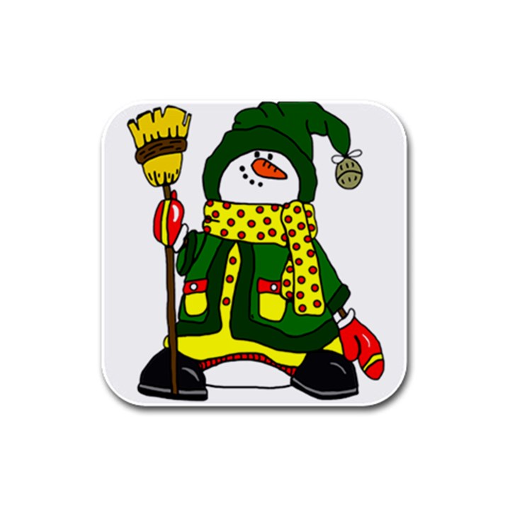 Christmas Snowman  Rubber Square Coaster (4 pack) 