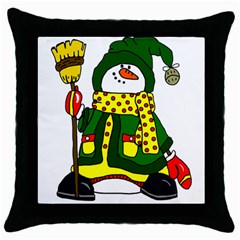 Christmas Snowman  Throw Pillow Case (black) by IIPhotographyAndDesigns