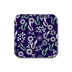 Floral Blue Pattern  Rubber Square Coaster (4 Pack)  by MintanArt