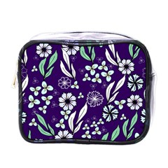 Floral Blue Pattern  Mini Toiletries Bag (one Side) by MintanArt