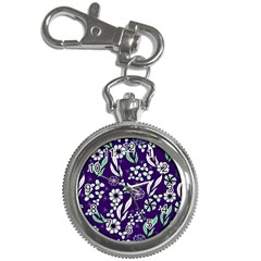 Floral Blue Pattern  Key Chain Watches by MintanArt