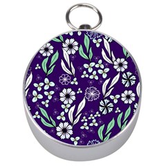 Floral Blue Pattern  Silver Compasses by MintanArt