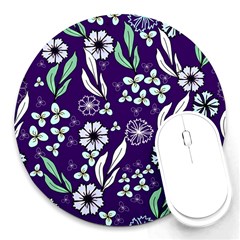 Floral Blue Pattern  Round Mousepads by MintanArt