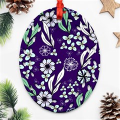 Floral Blue Pattern  Oval Filigree Ornament (two Sides) by MintanArt