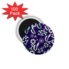 Floral Blue Pattern  1 75  Magnets (100 Pack)  by MintanArt