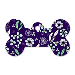 Floral Blue Pattern  Dog Tag Bone (two Sides) by MintanArt