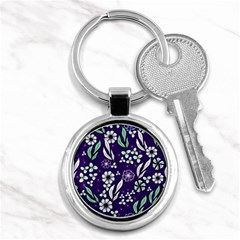 Floral Blue Pattern  Key Chain (round) by MintanArt