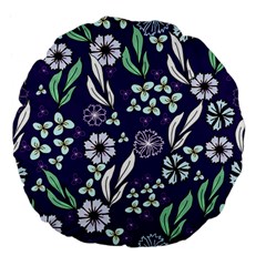 Floral Blue Pattern  Large 18  Premium Flano Round Cushions by MintanArt