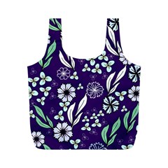 Floral Blue Pattern  Full Print Recycle Bag (m) by MintanArt