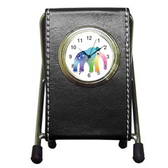 Illustrations Elephant Colorful Pachyderm Pen Holder Desk Clock by HermanTelo