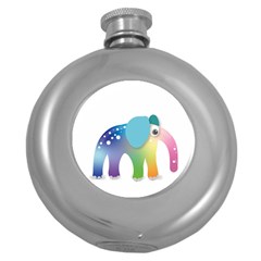 Illustrations Elephant Colorful Pachyderm Round Hip Flask (5 Oz) by HermanTelo