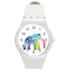 Illustrations Elephant Colorful Pachyderm Round Plastic Sport Watch (m)