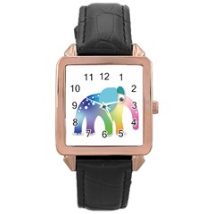 Illustrations Elephant Colorful Pachyderm Rose Gold Leather Watch 