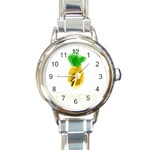 Pineapple Fruit Watercolor Painted Round Italian Charm Watch Front