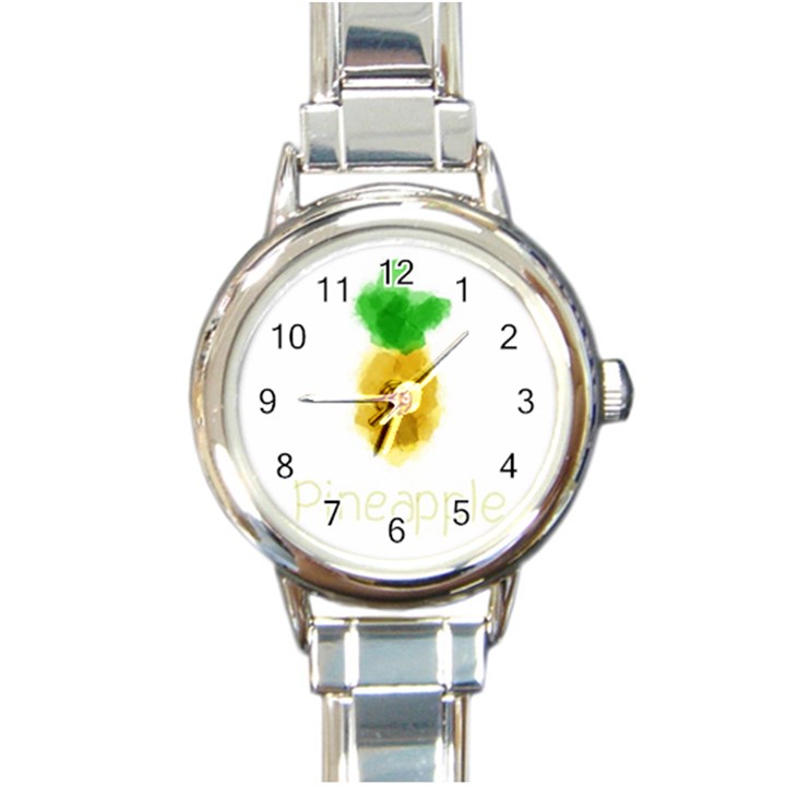 Pineapple Fruit Watercolor Painted Round Italian Charm Watch