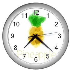 Pineapple Fruit Watercolor Painted Wall Clock (silver) by Mariart