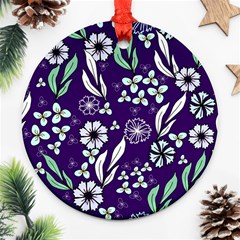 Floral Blue Pattern  Ornament (round) by MintanArt