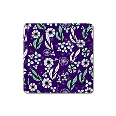 Floral Blue Pattern  Square Magnet by MintanArt