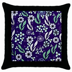 Floral Blue Pattern  Throw Pillow Case (black)