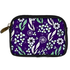 Floral Blue Pattern  Digital Camera Leather Case by MintanArt