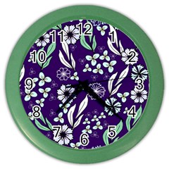 Floral Blue Pattern  Color Wall Clock by MintanArt