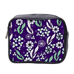 Floral Blue Pattern  Mini Toiletries Bag (two Sides) by MintanArt