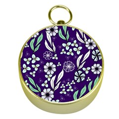 Floral Blue Pattern  Gold Compasses by MintanArt