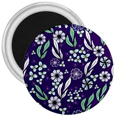 Floral Blue Pattern  3  Magnets by MintanArt