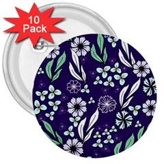 Floral Blue Pattern  3  Buttons (10 Pack)  by MintanArt