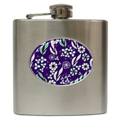 Floral Blue Pattern  Hip Flask (6 Oz) by MintanArt