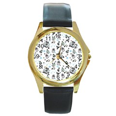 Winter Story Patern Round Gold Metal Watch by MintanArt