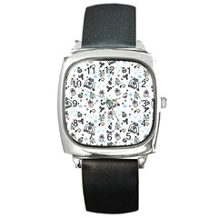 Winter Story Patern Square Metal Watch by MintanArt