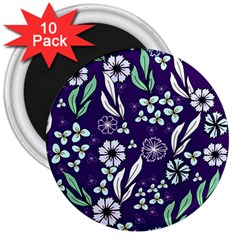 Floral Blue Pattern  3  Magnets (10 Pack)  by MintanArt