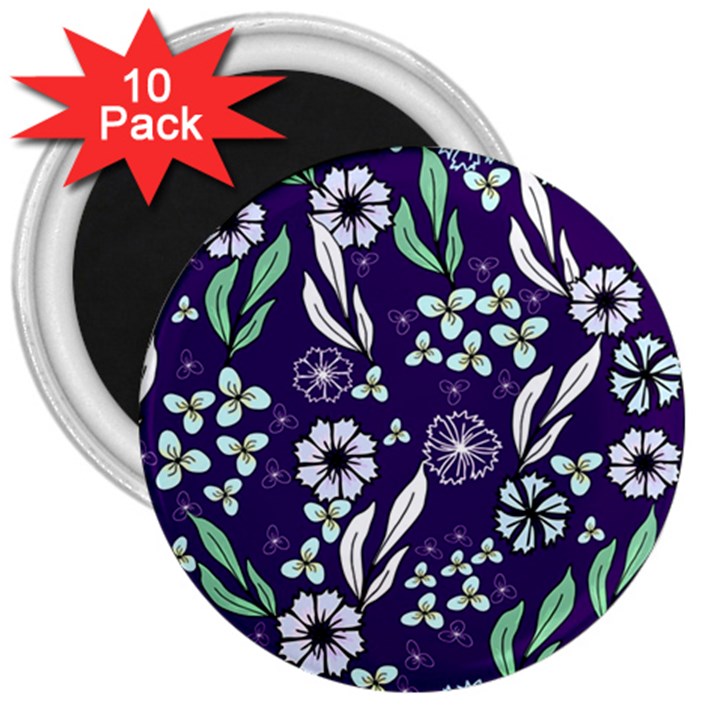 Floral blue pattern  3  Magnets (10 pack) 