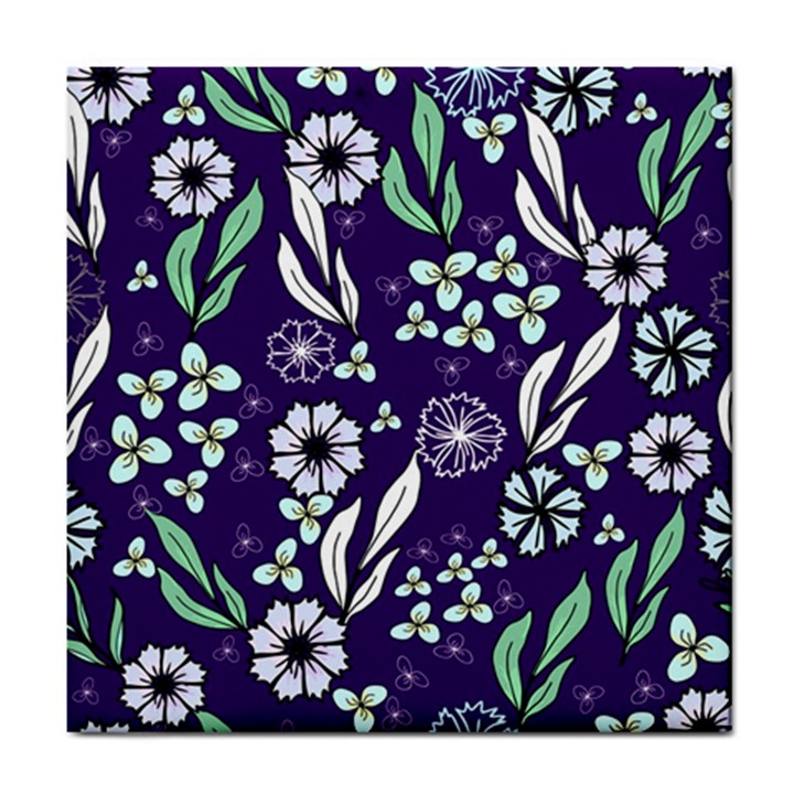 Floral blue pattern  Tile Coaster