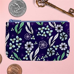 Floral Blue Pattern  Large Coin Purse by MintanArt