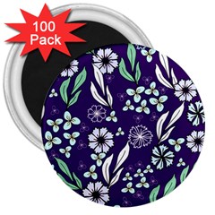 Floral Blue Pattern  3  Magnets (100 Pack) by MintanArt