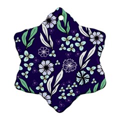 Floral Blue Pattern  Snowflake Ornament (two Sides) by MintanArt