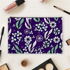 Floral Blue Pattern  Cosmetic Bag (large) by MintanArt