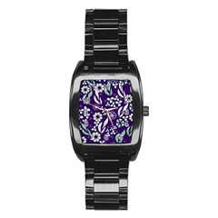 Floral Blue Pattern  Stainless Steel Barrel Watch by MintanArt